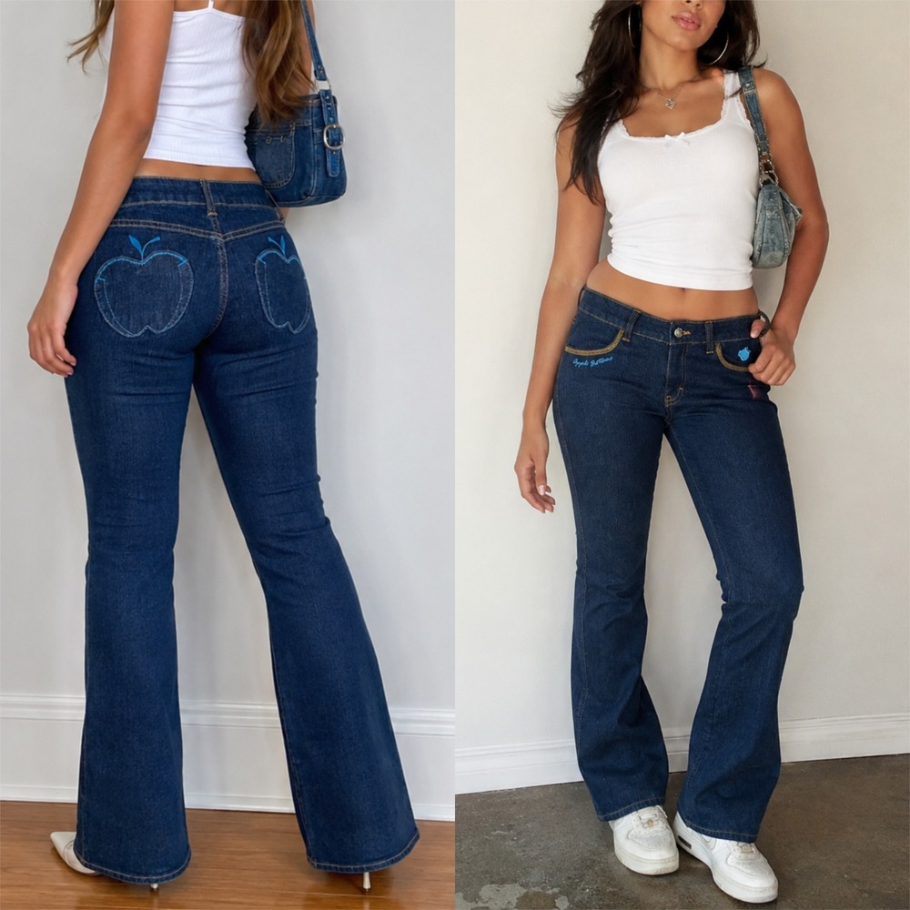 NWT Apple Bottoms Jeans Size 5/6 Low 27" Waist Dark Wash Y2K Apple Pocket Denim - Picture 1 of 13